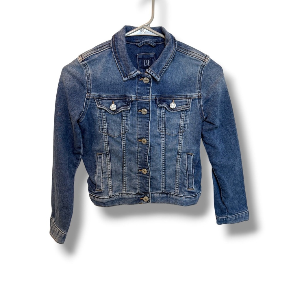 Gap Denim Trucker Jacket Kids L 10 Blue Medium Wash Stretch Button Front Pockets